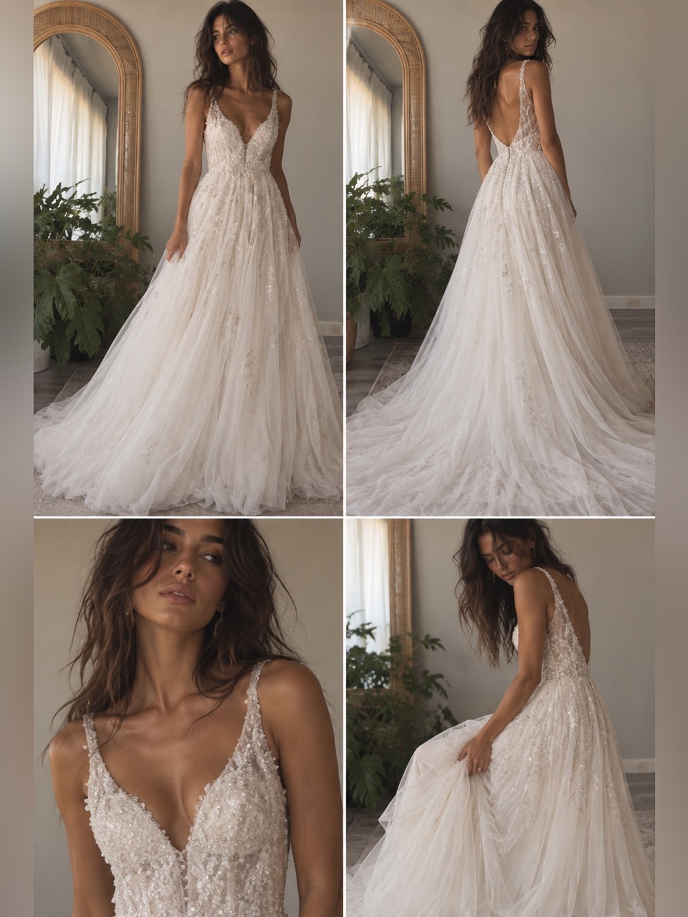 Stella York Wedding Dress Size 4 – Silver Sequin Tulle Gown with Long Train